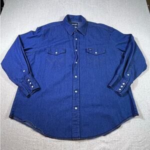 Wrangler Men’s 2XL Blue Cowboy Cut® Firm Finish Long Sleeve Western Snap Shirt